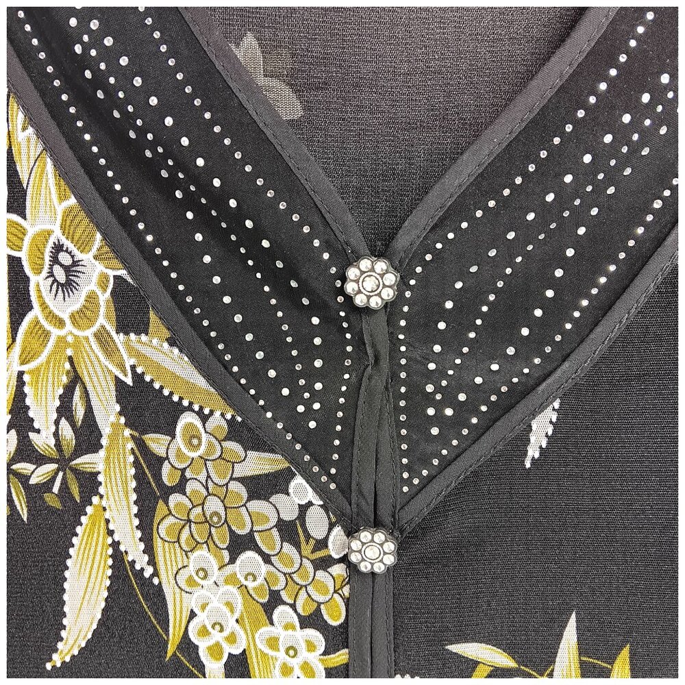Design Works- Women's Top-Black, Green-White floral- PSMALL-Lined 3/4 Sleeve - Picture 4 of 14